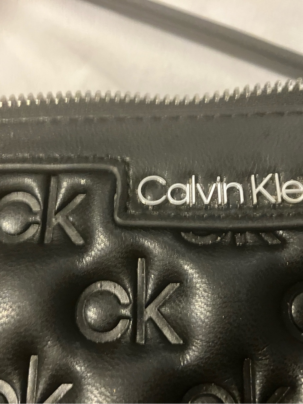 Calvin Klein Black Quilted CK Embossed Leather Zip Pouch